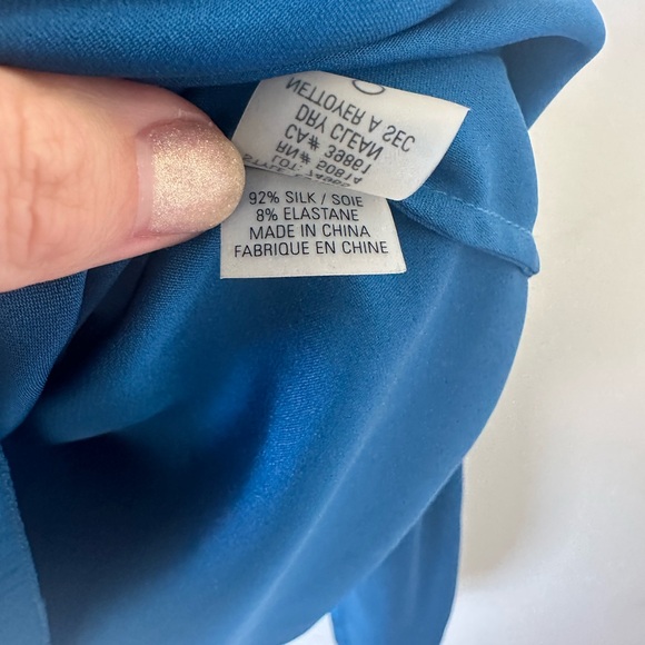 Elie Tahari Silk Long Sleeve Blouse Balloon Sleeve Blue Size Small - Picture 5 of 6